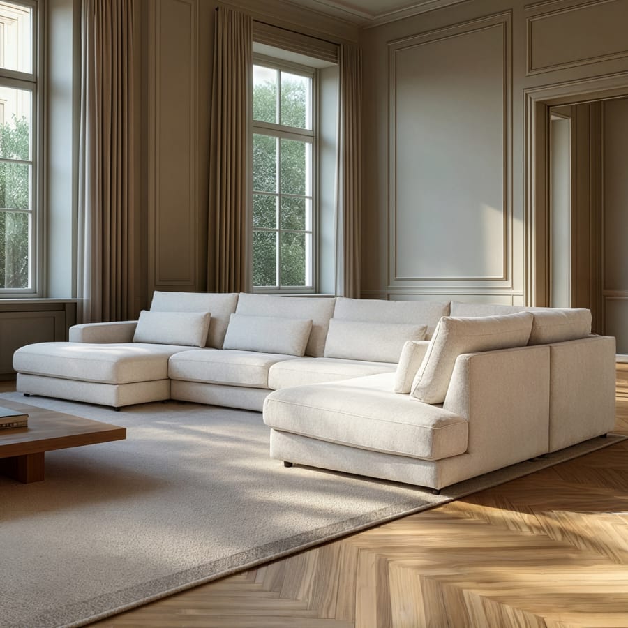 Canapé panoramique tissu beige - Angle gauche